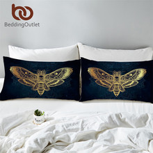 BeddingOutlet Death Moth Pillowcase Skul Pillow Case Black White Golden Bedding Butterfly Gothic Pillow Cover 50x75cm 2pcs 2024 - buy cheap