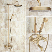 Vintage Retro Antique Brass Dual Cross Handles Bathroom 8 Inch Round Rain Shower Faucet Set Tub Mixer Tap Hand Shower mrs098 2024 - buy cheap