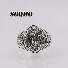 SOQMO 100% Real 925 Sterling Silver Flower Rings for Women Men Unique Design Resizable Ring Fashion Jewelry SQM083 2024 - buy cheap
