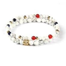 Ailatu Micro Pave Clear Cz Cylinders Sets Beaded Bracelets with Natural White Howlite Marble Stone Beads Top Quality 2024 - buy cheap