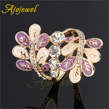 Ajojewel Large Womens Rings With Crystals Painting Enamel Vine Leaf Rings For Women Size 10 9 8 Bague Femme 2024 - buy cheap