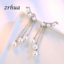 ZRHUA Silver Color Earrings Long White Pearl For Women Dangle Brincos Personality Drop Tassel Luxury Cubic Zircon Jewelry 2024 - buy cheap