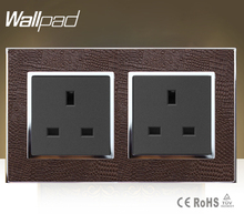 Hotel Smart Wallpad Double 13 Amp UK Socket Goats Brown Leather 146*86mm Electric 13A British Standard Wall Socket Free Shipping 2024 - buy cheap