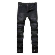 Новинка 2020, модные облегающие мужские джинсы с дырками, обтягивающие прямые байкерские джинсы скинни, мужские рваные джинсы, Прямая поставка 2024 - купить недорого