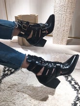 Bota feminina black ankle boots for women lace up buckle punk rain boots ladies shoes fashion cowboy boots designer woman shoes 2024 - buy cheap