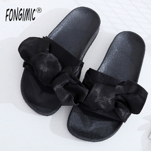 Fongimic Women Summer Slippers Comfortable Solid Flat Shoes New Women Casual Shoes Simple Bow tie Beach Slipper Green Black Pink 2024 - buy cheap