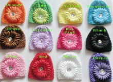 Gorros de gofres con flor del pelo para niña, gorros elásticos de ganchillo con lirio, peonía, Gerbera, flor, 30 Uds., MZ9111 2024 - compra barato