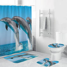 Dolphin Printed Shower Curtain Set Bathroom Carpet Toilet Mat Modern Bath Curtains Decorative Bath Mat Rug Shower Curtain 2024 - buy cheap