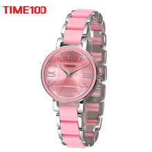 TIME100 Women's Quartz Watches Pink Simulated Ceramic Bracelet Watch waterproof Ladies Casual Watch XFCS relogios femininos 2024 - buy cheap