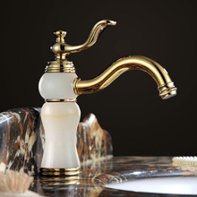 Alta qualidade luxuosa Casa de Banho de ouro jade Bronze dourado Europeu Quente e torneira de Água fria Torneira Da Bacia Sink Faucet Tap Mixer -- H670 2024 - compre barato