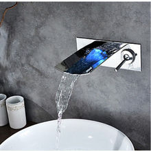 Free ship Modern Bathroom LED Wall-Mounted Single Handle Waterfall Bath Sink Faucet Square 2024 - buy cheap