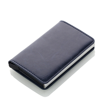 Mini carteira de couro masculina 2019, em alumínio, identificação comercial, porta-cartão automático multifuncional, alta qualidade 2024 - compre barato