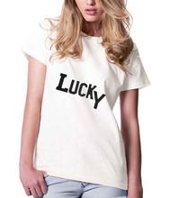Футболка LUCKY GIRL, забавная футболка Tumblr, женские и мужские топы с графическим рисунком, модная одежда, футболки, футболки унисекс для пар 2024 - купить недорого