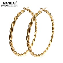 Manilai charme liga círculo torcido 65mm diâmetro grande hoop brincos feminino moda jóias ouro cor brincos de declaração 2024 - compre barato