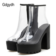 Gdgydh 2021 Spring Summer Boots In Shoes Womens PVC Clear High Block Heels Side Zipper Ankle Boots Platform Shoes Rubber Sole 2024 - buy cheap