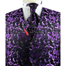 New arrival free shipping wedding man's purple waistcoat (vest+ascot tie+cufflinks+handkerchief) 2024 - купить недорого
