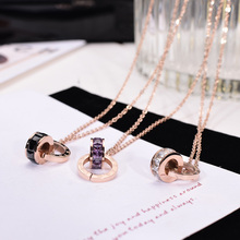Yun ruo colar 2019 com pingente de cristal, cores variadas de ouro rosê, números romanos, aço de titânio, joias para mulheres, muda de cor 2024 - compre barato