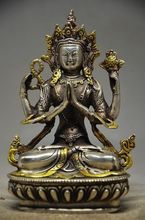 Estatua de Tara Buda, brazo de cobre plateado dorado tibetano antiguo, exquisito, 5,6" 2024 - compra barato