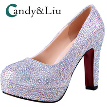 Crystal Wedding Shoes Super High Heel Round Toe with Platform Women Pumps Slip-on for Party Banquet Evening Dress Handmade 2024 - buy cheap