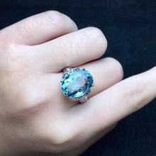 Кольцо с крупным драгоценным камнем, кольцо из серебра с голубым топазом овальной огранки 13*18 мм для вечеринки, привлекательный дизайн в подарочной коробке 2024 - купить недорого