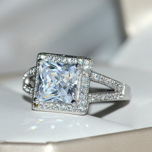 Anel de noivado feminino com pedra quadrada, prata esterlina 925, compromisso, cristal, zircônia, joias para mulheres 2024 - compre barato