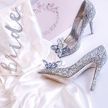 Zapatos de boda de cristal de marca de lujo para mujer, zapatos de tacón con punta puntiaguda de Cenicienta con diamantes de imitación, tacones altos, talla 10 11 2024 - compra barato