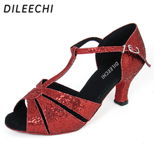 DILEECHI Red sequins Latin dance shoes Women's professional Ballroom dancing shoes  Salsa dance shoes samba shoes 6cm 2024 - buy cheap