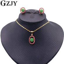 GZJY Fashion Oval Green Red Cubic Zirconia Flower Pendant Necklace Stud Earrings Bridal Jewelry Sets For Women boucle d'oreille 2024 - buy cheap