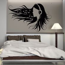 Vinyl Wall Stickers Removable Teen Girl in Headphones Music Wall Decal Music Rock Pop Girl Wallpaper Home Decoration Art AY585 2024 - buy cheap
