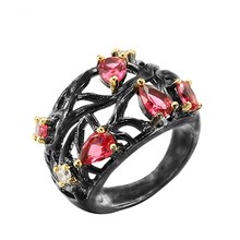 Hainon Red Cubic Zirconia Ring Fashion Wedding Engagement Vintage Black Gold Color Branch Leaf Cross Rings For Women Jewelry 2024 - buy cheap