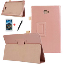 Lichee capa estilo pu de couro para samsung, capa para samsung galaxy tab a6 10.1 2016 t585 t580 1060n funda + película + stylus 2024 - compre barato