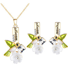 Trendy Enamel Glaze Copper Fashion Painted Bird Shell Cherry Blossoms Flowers Gem Necklace Earrings Women Jewelry Sets 2024 - buy cheap