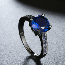 Vintage Pattern Black Gun Plated CZ Blue Crystal stone Party Wedding Rings For Women Christmas Fashion Jewelry Cocktail Ring 2024 - buy cheap