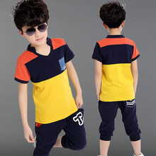 2018 Summer New Children's Wear 2 Pcs Big Boy's Fashion Splicing Short-Sleeved Sport Suit Kid Casual Clothing Set Tracksuit G461 2024 - buy cheap