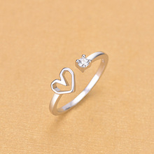 Factory Wholesale Price 925 Sterling Silver Crystal Heart Open Rings Jewelry 2024 - buy cheap