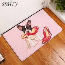 Smiry welcome home hallway entrance door mats cute funny playing bulldog pattern pink mats living room waterproof rug home decor 2024 - buy cheap