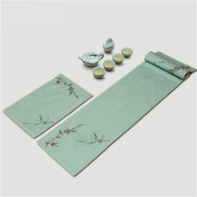 SBB Chinese classical Poetic style Tea ceremony linen Embroider dedecorate table runner fresh color tea table flag dining room 2024 - buy cheap