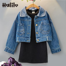 Halilo Kids Fashion Girls 2022 Autumn Toddler Outfits Denim Coat + Dress 2pcs Kids Fall Outfits Back To School Girl Clothing Set 2024 - buy cheap