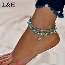 Bohemian Shell Crystal Beaded Starfish Anklets For Women Multi Layer Charm Barefoot Beach Sandals Foot Jewelry cheville femme 2024 - buy cheap