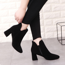 Women Ankle Boots 2021 Fashion Pointed Toe Women Boots Square Heel Black Zapatos Mujer PU Leather Thigh High Pump Martin boots89 2024 - buy cheap