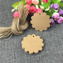 200pcs/lot 6x6cm Brown Flower Round Cardboard Kraft Tag For Clothes Eco-Friendly Wholesale DIY Scallop Baggage Tags With Strings 2024 - buy cheap