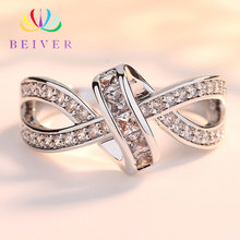 Beiver White Gold Geometric shape Rings for Women Fashion AAA Zircon Ring Engagement Jewelry 2019 New Arrivals R788 2024 - buy cheap