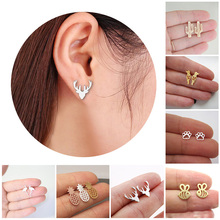 Women Metal style Cute Stud Earrings Girls Animal Pineapple cactus Cat Earrings Minimalist Jewelry 2024 - buy cheap