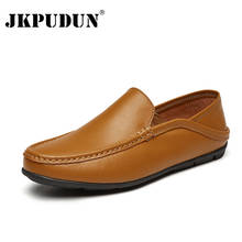 JKPUDUN Men Shoes Casual Luxury Brand 2018 Breathable Italian Loafers Men Soft Leather Mens Boat Shoes Slip On Black Moccasins 2024 - buy cheap