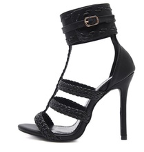 Fashion summer sexy high heels ankle strap yellow Black fringe sandals party shoes for woman T-Straps Buckle women stilettos 2024 - buy cheap