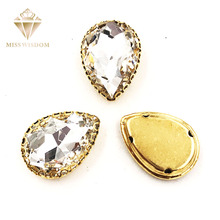 Cristal para coser diamantes de imitación, 10x14/13x18mm, transparente, blanco, base dorada, forma de encaje, garras, accesorios de ropa 2024 - compra barato