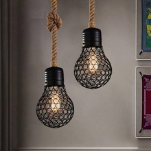 Подвесной светильник в стиле лофт, железный светодиодный потолочный светильник из пеньковой веревки, винтажный светильник для столовой, дома 2024 - купить недорого