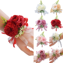 Silk Rose Flower Groom Boutonniere Bride Wrist Corsage Man Suit Brooch Women Hand Wedding Flowers Party Decoration 2024 - buy cheap