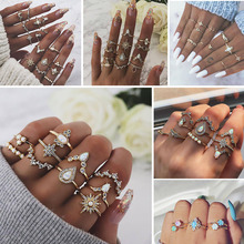 IPARAM-Conjunto de anillos de cristal de ópalo dorado Vintage bohemio para mujer, joyas de nudillos geométricos, Luna, sol, nudillo 2024 - compra barato