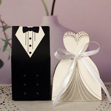 5pcs Wedding Gifts Case Bride Groom Tuxedo Dress Gown Ribbon Wedding Favor Candy Box Bag Party Decor Kraft 2024 - buy cheap